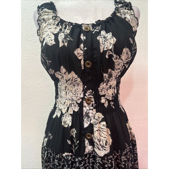 Lapis tiered Y2K maxi Dress S Black White Floral Cottagecore Boho Empire Waist - Picture 5 of 15